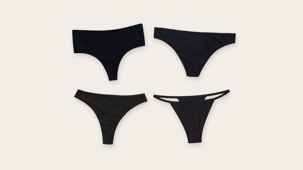 סט היכרות חוטיני מכותנה אורגנית: קלאסי, גזרה גבוהה, סטרינג ופוינטל, ליליבלום